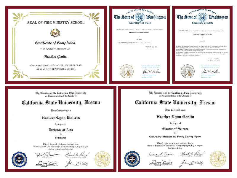 Heather Genito's counseling degrees and ministry credentials